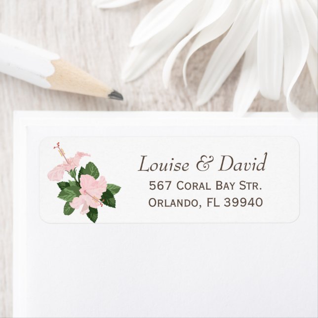Return Address Label with White Hibiscus Flowers (Insitu)