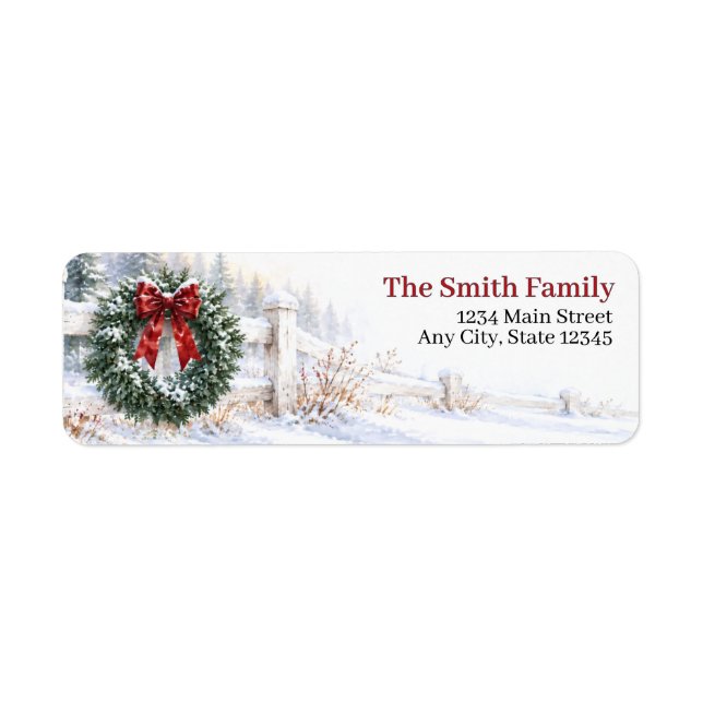 Return Address Labels Christmas Wreath Red Bow (Front)