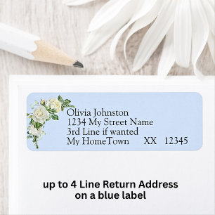 Return Address Labels, Cobalt Blue & White Roses