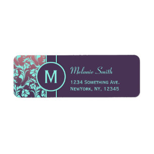 Return address labels monogram purple Custom