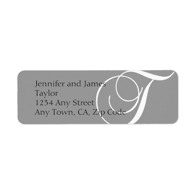 Return Address Labels Monogram T Grey (Front)