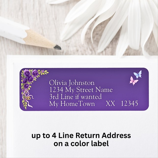 Return Address Labels, Purple Mauve Flowers White (Creator Uploaded)