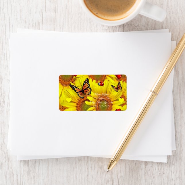 Return Address Labels Sunflower Butterfly Ladybug (Insitu)