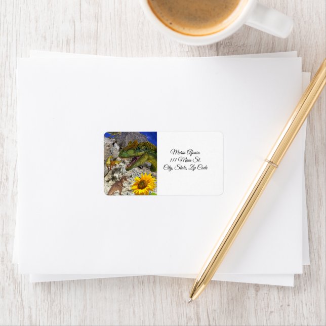 Return Address Labels Sunflower Dinosaur Floral (Insitu)