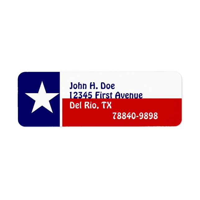 Return Address Labels Texas Lone Star Flag State (Front)