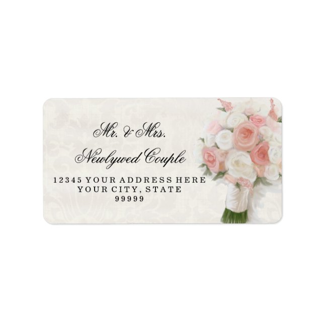 Return Address Large Modern Rose Floral Bridal Label (Front)