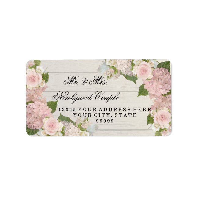 Return Address Large Wooden Board Pink Hydrangeas Label (Front)