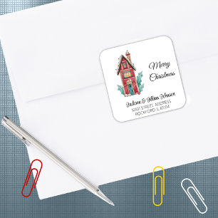 Return Address Magic Gingerbread Candy House Square Sticker