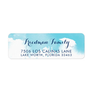 RETURN ADDRESS modern aqua blue watercolor
