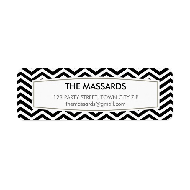 RETURN ADDRESS modern chevron pattern black white (Front)