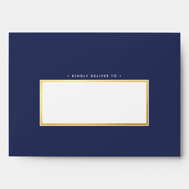 RETURN ADDRESS modern dark navy blue gold marble Envelope (Front)