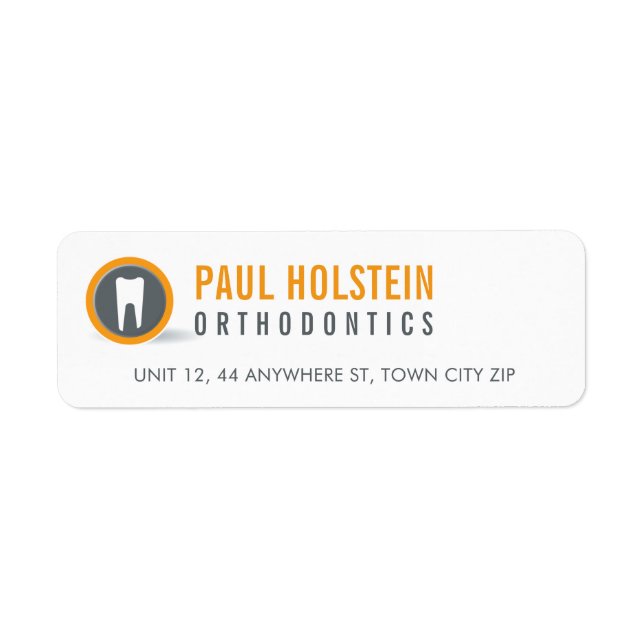 RETURN ADDRESS modern dentist tooth logo orange (Front)