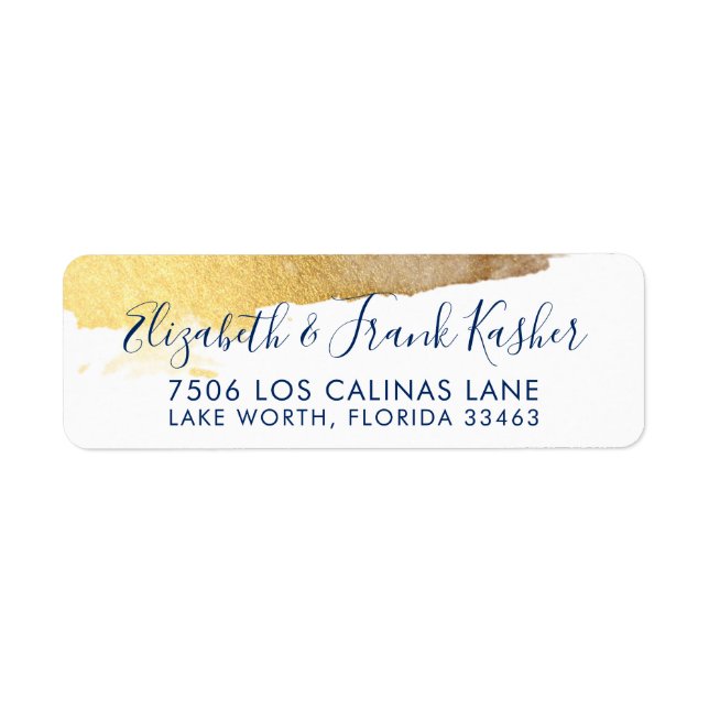 RETURN ADDRESS modern luxe gilded gold navy blue (Front)