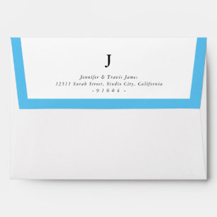 RETURN ADDRESS modern monogram aqua blue edge Envelope