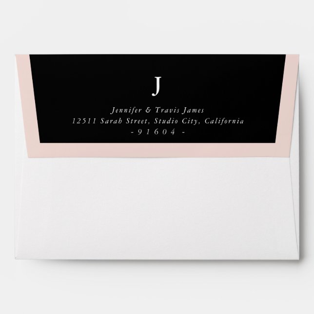 RETURN ADDRESS modern monogram blush pink black Envelope (Back (Top Flap))