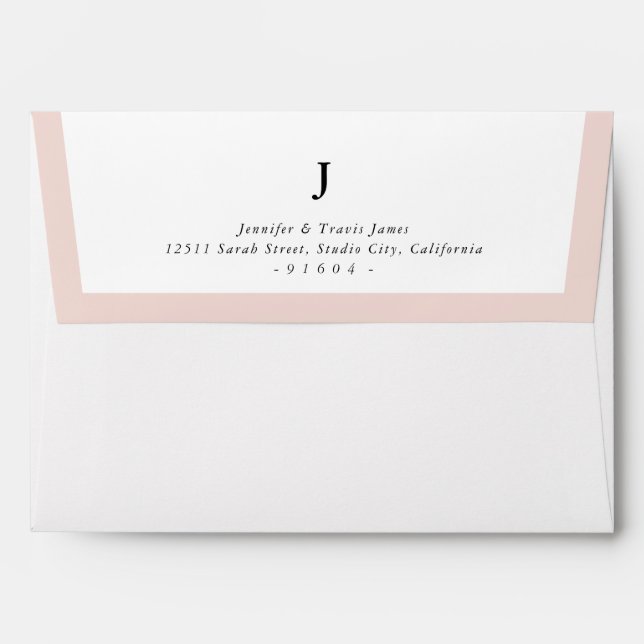 RETURN ADDRESS modern monogram blush pink edge Env Envelope (Back (Top Flap))