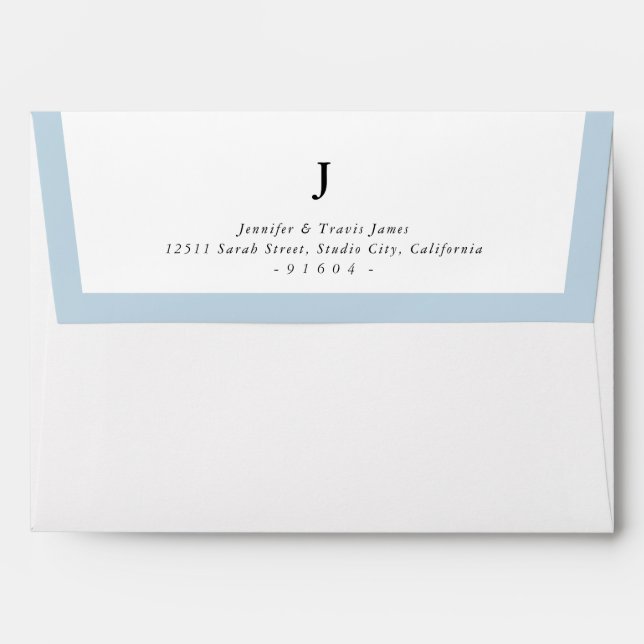 RETURN ADDRESS modern monogram pale blue edge Envelope (Back (Top Flap))