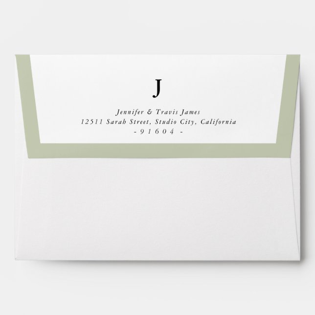 RETURN ADDRESS modern monogram sage green edge Envelope (Back (Top Flap))