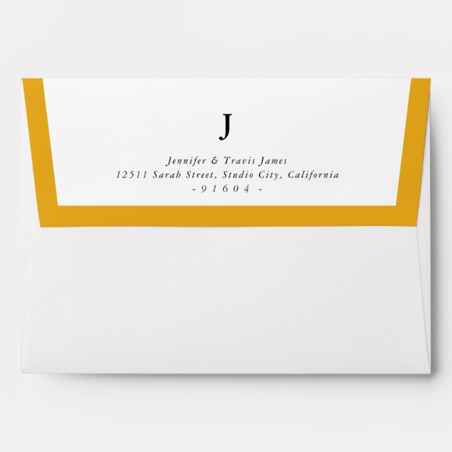 RETURN ADDRESS modern monogram yellow edge Envelope (Back (Top Flap))