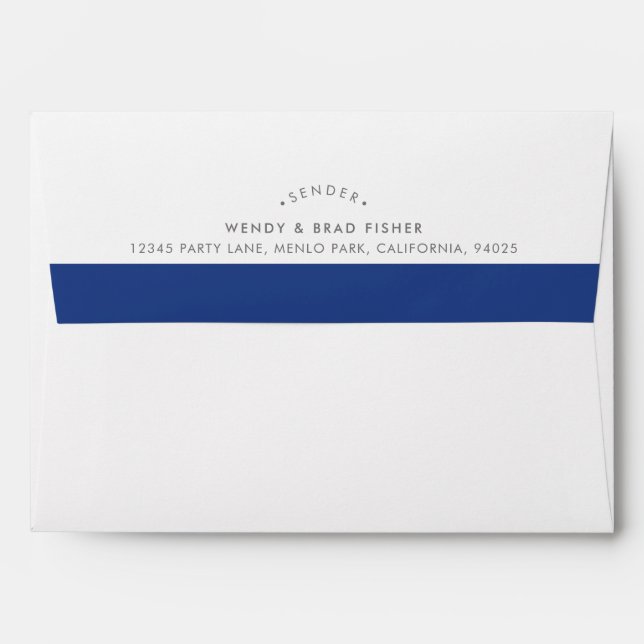 RETURN ADDRESS modern plain bright royal blue band Envelope (Back (Top Flap))