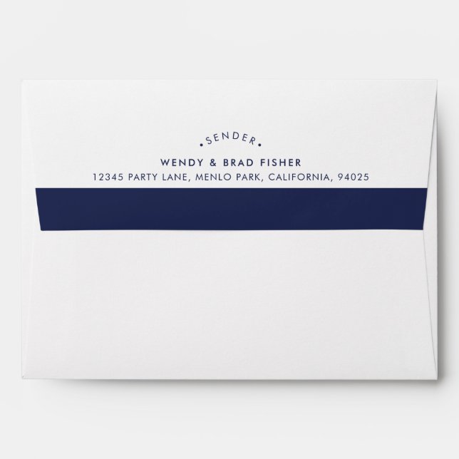 RETURN ADDRESS modern plain dark navy blue band Envelope (Back (Top Flap))