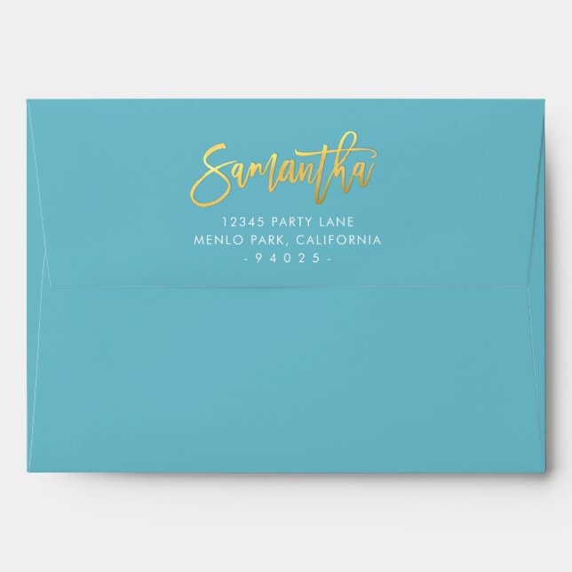 RETURN ADDRESS modern turquoise blue SAMANTHA Envelope (Back (Top Flap))