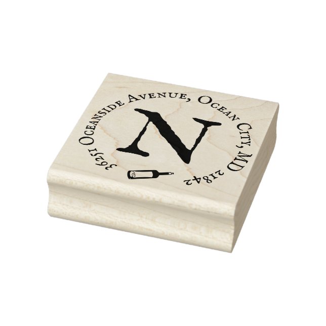 Return Address Monogram Message in a Bottle  Rubber Stamp (Stamp)