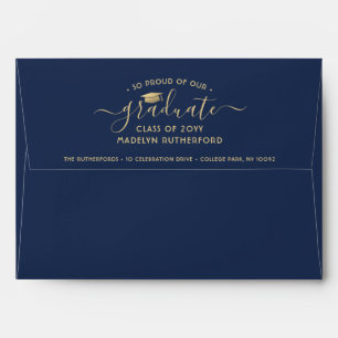 Return Address Navy Blue & Gold Ombre Graduation Envelope