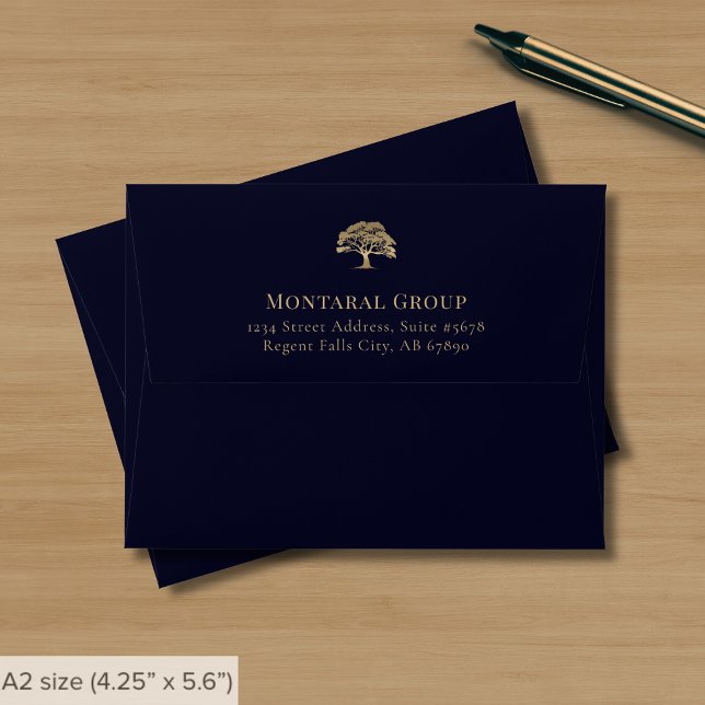 Return Address Navy Blue Gold Tree Envelope (Creator Uploaded)