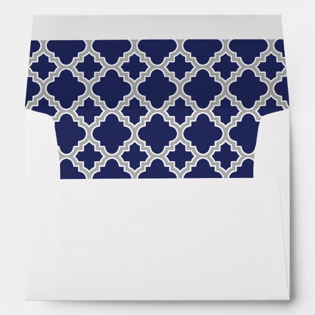 Return Address Navy Blue Grey Quatrefoil Envelope (Back (Bottom))
