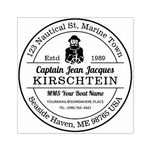 Return Address Old Bearded Sea Captain Boat Helm Rubber Stamp