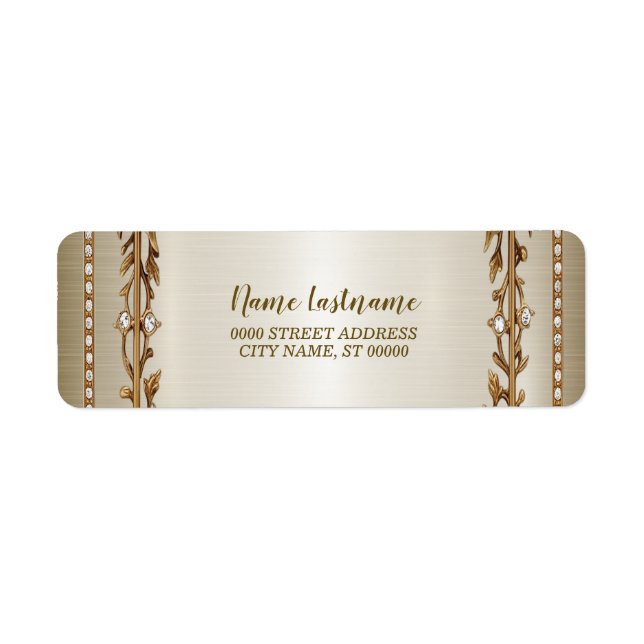 Return Address Party Gold Ornate Rectangle Dimond  (Front)