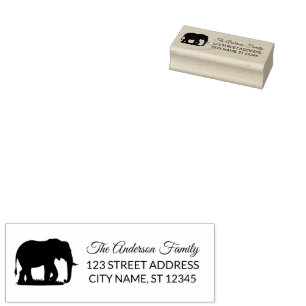Return Address    Personalised Elephant Silhouette Rubber Stamp