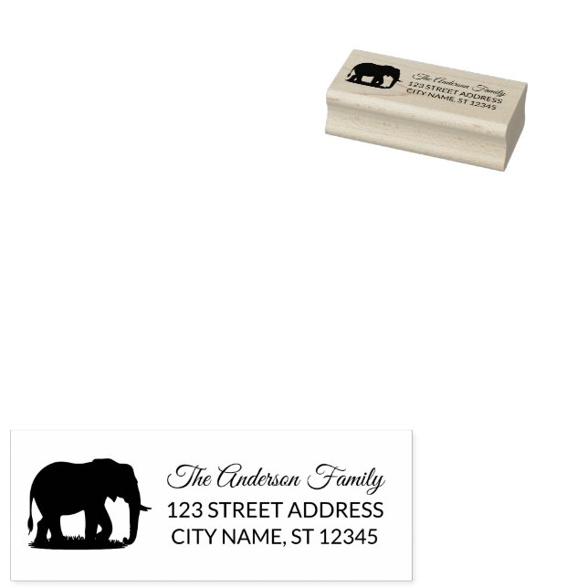 Return Address |  Personalised Elephant Silhouette Rubber Stamp (Stamped)