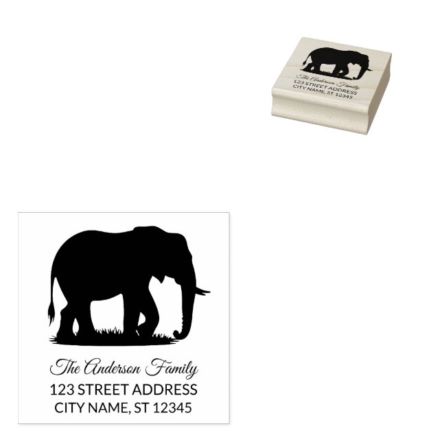 Return Address |  Personalised Elephant Silhouette Rubber Stamp (Stamped)