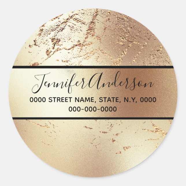 Return address personalised stickers gold black  (Front)