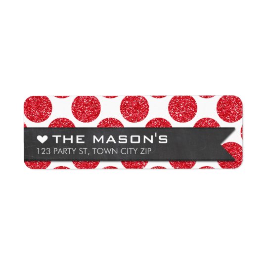RETURN ADDRESS polka dot red glitter chalkboard Return Address Label