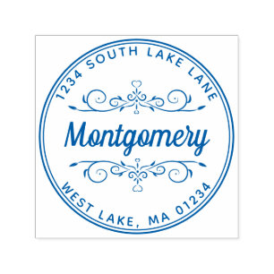 Return Address Script Heart Floral Family Name Self-inking Stamp