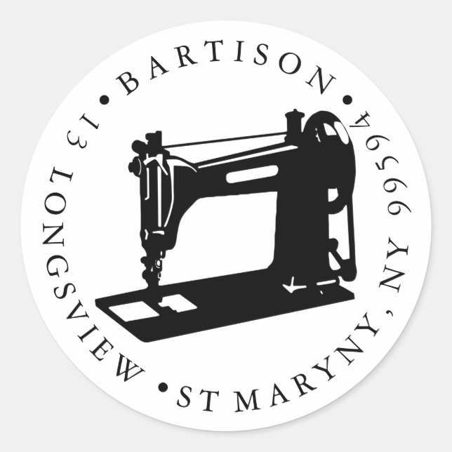 return address sewing Handmade company name Classic Round Sticker (Front)