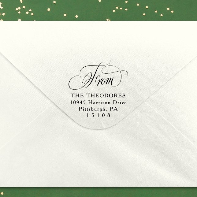 Return address simple elegant script from self-inking stamp (Creator Uploaded)