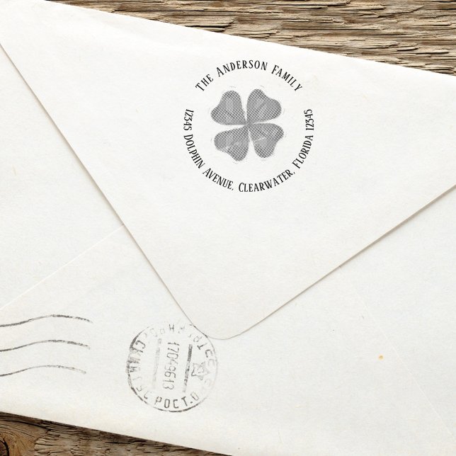 Return Address Simple Four Leaf Clover Self-inking Stamp (Four leaf clover custom personalized return address stamp. )
