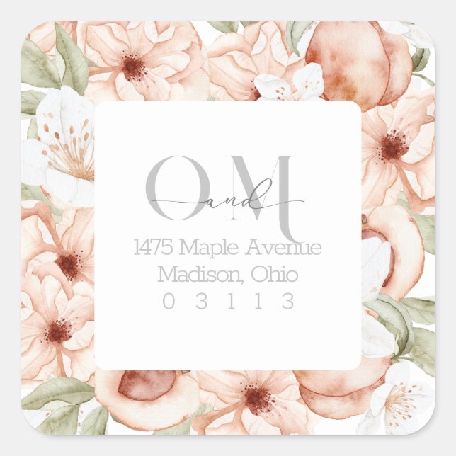 Return Address | Soft Peach Floral Sticker (Front)