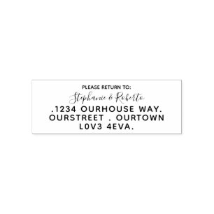 Return address stamp, name and address.  self-inking stamp