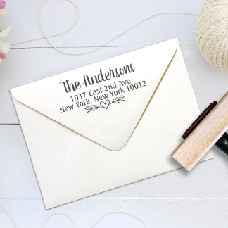 Return Address Stamp with Heart + Flowers