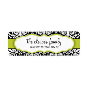 RETURN ADDRESS stylish damask black bright green