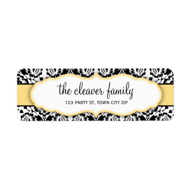 RETURN ADDRESS stylish damask black lemon yellow (Front)