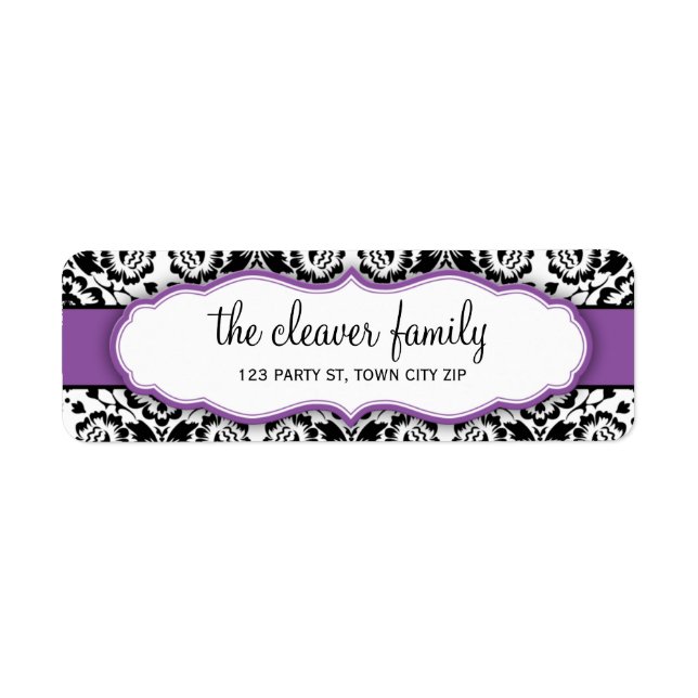 RETURN ADDRESS stylish damask black violet purple (Front)