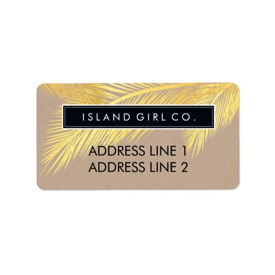 RETURN ADDRESS tropical palm fronds gold kraft Address Label