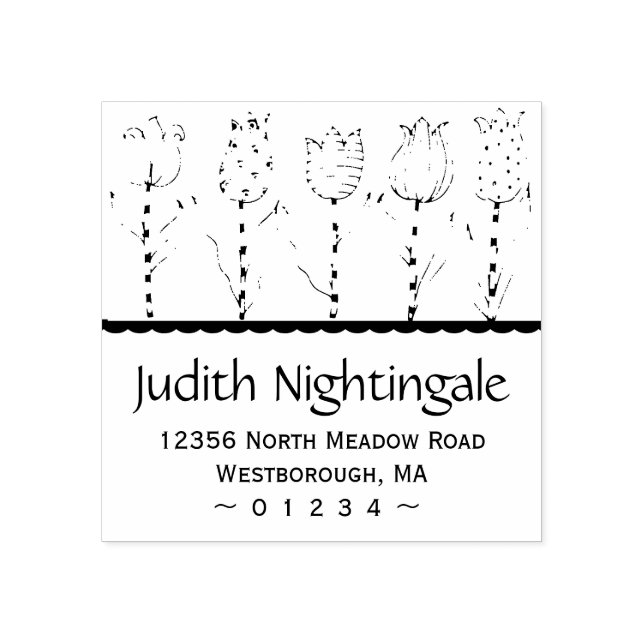 Return Address Tulip Floral Elegant Script Rubber Stamp (Imprint)