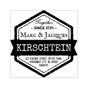 Return Address Vintage Logo Name Ribbon Hexagon Rubber Stamp